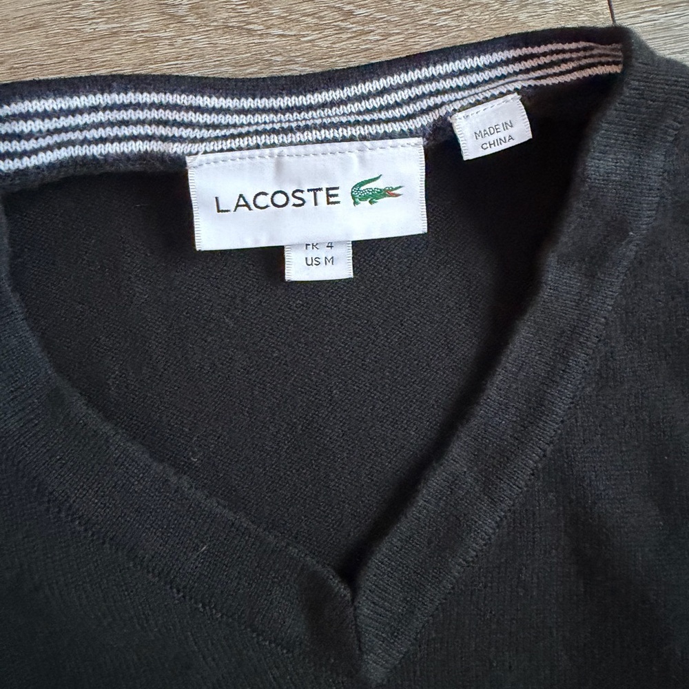 Lacoste Men’s Regular-Fit Black V-Neck Sweater 100% Cotton Classic Logo Medium - Picture 6 of 11
